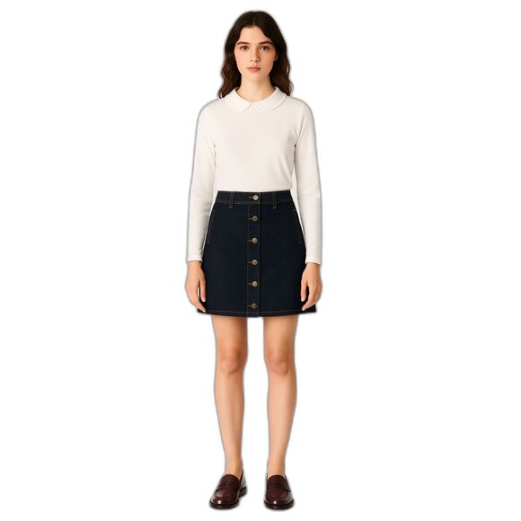 Maje Button-Front Denim Mini Skirt, French Girl Style, Dark Wash, Sz FR 38/US 6 - Picture 1 of 14